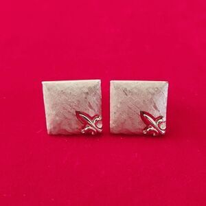 Vintage Signed Swank Fleur-de-lis Sterling Silver Plated Cufflinks